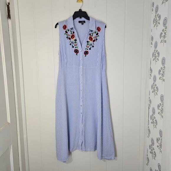 Suzanne Betro Dresses & Skirts - Suzanne Betro Vintage Embroidered Stripe Dress Long Shirtdress Pockets Size 2X